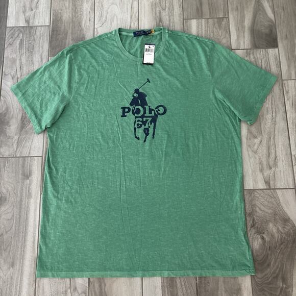 Polo Ralph Lauren T-Shirt Men Sz 3XLT Green Short Sleeve Classic Fit Polo 67 Tee - Picture 1 of 5